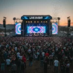Outdoor concert stage with large crowd