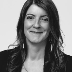 Black and white professional headshot of woman